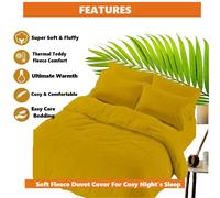 (Mustard, Super King) Teddy Bear Duvet Quilt cover Super Soft Warm Cozy Tempretur Control Bedding Set With Pillow Cases