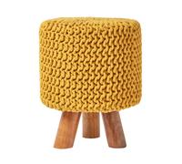 (Mustard) Tall Knitted Cotton Footstool with Tripod Wooden Legs