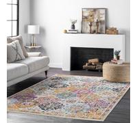 Mustard Teal Burnt Orange Traditional Rug, Bordered Floral Stain Resistant Easy to Clean Rug For Living Room, Dining Room, Bedroom, Utility Room, & Kitchen-60cm X 90cm