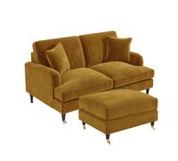 Mustard Velvet Sofa and Footstool Set - Payton