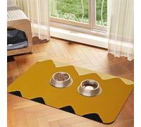 Mustard Yellow and Black Pet Feeding Mat Absorbent Pu Leather Dog Cat Food Mats Contain Spills Protects Floors, Anti-Slip Rubber Backing Dog Bowl Mats Easy Clean Pet Placemats 30x45cm