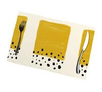 Mustard Yellow And Black Print Anti-Oil Heat-Resistant Placemat 12x18in (Set Of 6) - Elegant, Durable, Diy Custom Print Dining Table Décor