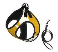 Mustard Yellow And Black Print Dog Harness Small Sized And Leash Set, Step In Soft Light Puppy Vest Breathable Mesh Pet Harness