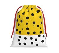Mustard Yellow And Black Print Drawstring Gift Bag With Pull Cord Closure For Gifting And Storage