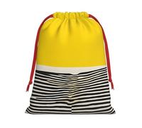 Mustard Yellow And Black Print Print Drawstring Gift Bag With Pull Cord Closure For Gifting And Storage
