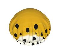 Mustard Yellow And Black Print Shower Essentials Bonnet For Women, Large Washable Elastic Band Bath Hair Wrap Shower Cap