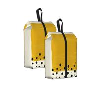 Mustard Yellow and Black Print Waterproof Shoe Bag Travel Bag with Carry Strap Storage Bag Versatile Cosmetic Bag-2pcs
