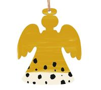 Mustard Yellow and Black Printed Angel Shape Christmas Tree Pendants 2 Pcs, Lanyards Home Holiday Xmas New Year Party Decorations