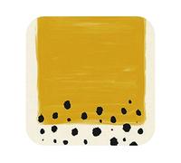 Mustard Yellow and Black Printed Coasters for Drinks Set of 6 PVC Leather Coasters Table Protection Coffee Cup Mat for Bar Kitchen Home - Square
