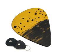 Mustard Yellow and Black Printed Guitar Picks, 6 Pack with Leather Keychain Pick Holder - 0.46mm, 0.71mm, 0.96mm Assorted Thickness for Acoustic Ukulele, Electric Guitar, Acoustic Guitar, Bass