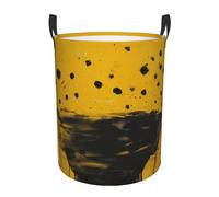 Mustard Yellow And Black Printed Laundry Basket-Storage Bins,Waterproof Round Laundry Hamper, For Baby Products, Toys, Bedroom Hamper 50 Cm (H) X 40 Cm (D)