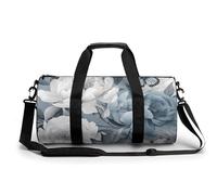 Mustard Yellow And Brown Gym Bag Small Travel Duffle Bag with Compartment Carry On Weekender Bag for Women Men, Flowers and Butterflies, 17.7in/9in/9in