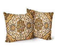 Mustard Yellow Brown Vintage Bohemian Pillow Covers 16x16 Inch Beige Gold Charcoal Boho Flower RugOriental Carpet Pillow Cases Set of 2 Antique Tapestry Rustic Throw Pillows For Cushion Couch Outdoor