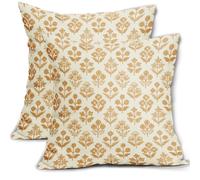 Mustard Yellow Floral Pillow Covers 16x16 Inch Set of 2, Vintage Flower Block Print Pattern Decorative Throw Pillowcases Outdoor Farmhouse Cushion Covers Spring Summer Rustic Sofa Couch Bed Decor