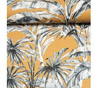 Mustard Yellow Floral Wallpaper Grey White Tropical Banana Leaf Feature Wall