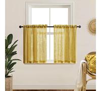 Mustard Yellow Kitchen Curtains Retro Vintage 70s Rod Pocket Small Semi Sheer Honey Gold Short Curtains for Bedroom 2 Panels Set Bathroom Decor Living Room Bay Windows Decorations 36 Inch Length