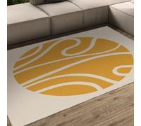 Mustard Yellow Large Vintage Area Rug 200x300cm Abstract Circle Print Machine Washable Rugs for Living Room Non Slip Traditional Short Pile Boho Floor Carpet Rugs for Bedroom Dining Room Kitchen