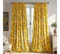 Mustard Yellow Luxury Velvet Floral Curtains 84 inches for Living Room,Vintage Victorian Botanical Blackout Curtain Drapes,2 Panels Mid Century Art Deco Bird Flower Window Curtains for Bedroom