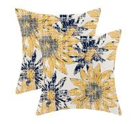 Mustard Yellow Navy Blue Pillow Covers 18x18, Vintage Sunflower Outdoor Decorative Throw Pillows for Couch, Retro Floral Decor Cushion Cover 2 Pcs Soft Farmhouse Square Pillowcase for Bed Safa