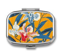 Mustard Yellow Pattern Pill Box 2 Compartment Portable Pill Case Daily Square Pill Organizer for Pocket Purse Daily Medicine Container to Hold Vitamins Fish Oil Travel Gifts