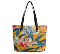 Mustard Yellow Pattern Tote Bag Large Soft Leather Purse with Zipper Lightweight Ladies Shoulder Handbag