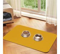 Mustard Yellow Pet Food Mat 23.62x15.71in Absorbent Non-Slip PU Leather Feeding Mat for Dogs Cats Rubber Bottom Fast Drying Rollable Pet Bowl Placemat