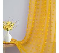 Mustard Yellow Pom Pom Curtains 96 Inches Long for Living Room Bedroom Mid Century Modern Decor Semi Sheer Bohemian Farmhouse Curtains for Dining Room Kids Playroom Back Tab Gold Yellow 96 Inch Length