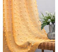 Mustard Yellow Textured Curtains 84 Inch Length 2 Panels for Living Room Bedroom Dining Room Boho Back Tab Rod Pocket Pom Pom Tufted Gold Semi Sheer Curtain 84 Inches Long for Nursery Girls Kids Room