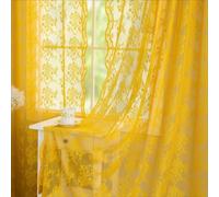 Mustard Yellow Vintage Curtains 108 Inches Long Pair Retro Lace Mid Century Modern Curtains Embroidery Pioneer Woman Curtains Funky Gold Voile Panel Curtains Fall Christmas Decor W52 x L108 Gold