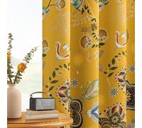 Mustard Yellow Vintage Floral Blackout Curtains & Drapes 90 Inches for Living Room Bedroom Boho Mid Century Style Colorful Botanical Flower Leaf Printed Grommet Room Darkening Curtains 2 Panels 52x90