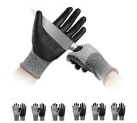 Mustbau 6 Pairs Cut Resistant Gloves Safety Work Gloves for Men PU Coated Palm Cut Proof Gloves with Reinforced Thumb, Non Slip, Breathable, Durable, Touch-screen,L