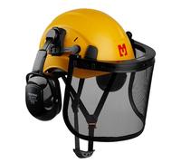 Mustbau Chainsaw Safety Helmet, Protective Helmet with Earmuffs and Mesh Visor, 53 to 63 cm Adjustable Headband Suitable for Forestry, Construction, Work
