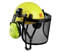 Mustbau Chainsaw Safety Helmet, Protective Helmet with Earmuffs and Mesh Visor, 53 to 63 cm Adjustable Headband Suitable for Forestry, Construction, Work