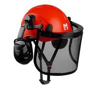 Mustbau Chainsaw Safety Helmet, Protective Helmet with Earmuffs and Mesh Visor, 53 to 63 cm Adjustable Headband Suitable for Forestry, Construction, Work
