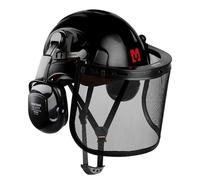 Mustbau Chainsaw Safety Helmet, Protective Helmet with Earmuffs and Mesh Visor, 53 to 63 cm Adjustable Headband Suitable for Forestry, Construction, Work