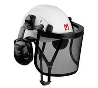 Mustbau Chainsaw Safety Helmet, Protective Helmet with Earmuffs and Mesh Visor, 53 to 63 cm Adjustable Headband Suitable for Forestry, Construction, Work