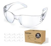 Mustbau Clear Safety Glasses Eye Protection Glasses Safety Goggles Anti Scratch, Anti Splash,UV Protection for Industrial Construction EN166 12pcs
