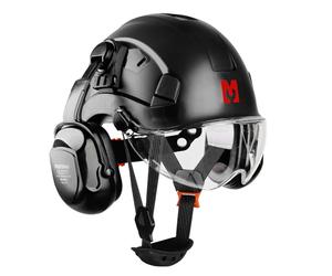 Mustbau Construction Hard Hats EN 397 Ventilated Safety Helmet with Clear Visor,Hearing Protection Safety Earmuffs and Chin Strap,53-63 cm Adjustable Hard Hat for Forestry, Chainsaw, Industrial