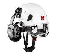 Mustbau Construction Hard Hats Ventilated Safety Helmet with Clear Visor,Hearing Protection, Ear Defenders and Chin Strap,53 to 63 cm Adjustable Hard Hat for Forestry, Chainsaw, Industrial
