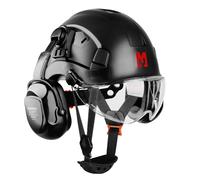 Mustbau Construction Hard Hats Ventilated Safety Helmet with Clear Visor,Hearing Protection,Earmuffs and Chin Strap,53 to 63 cm Adjustable Hard Hat for Forestry, Chainsaw, Industrial