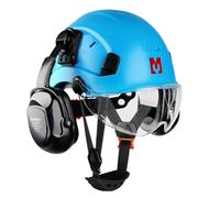 Mustbau Construction Hard Hats Ventilated Safety Helmet with Clear Visor,Hearing Protection,Earmuffs and Chin Strap,53 to 63 cm Adjustable Hard Hat for Forestry, Chainsaw, Industrial