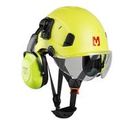 Mustbau Construction Hard Hats Ventilated Safety Helmet with Clear Visor,Hearing Protection,Earmuffs and Chin Strap,53 to 63 cm Adjustable Hard Hat for Forestry, Chainsaw, Industrial