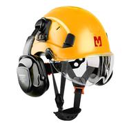 Mustbau Construction Hard Hats Ventilated Safety Helmet with Clear Visor,Hearing Protection,Earmuffs and Chin Strap,53 to 63 cm Adjustable Hard Hat for Forestry, Chainsaw, Industrial