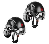 Mustbau Construction Hard Hats Ventilated Safety Helmet with Clear Visor,Hearing Protection,Earmuffs and Chin Strap,53 to 63 cm Adjustable Hard Hat for Forestry, Chainsaw, Industrial (Black-2)
