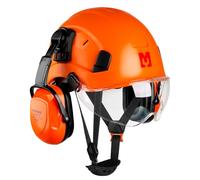 Mustbau Construction Hard Hats Ventilated Safety Helmet with Clear Visor,Hearing Protection,Earmuffs and Chin Strap,53 to 63 cm Adjustable Hard Hat for Forestry, Chainsaw, Industrial