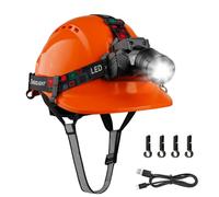 Mustbau Hard Hat with Head Torch Safety Helmet with Sensor LED Headlight,Adjustable Vented Hardhats and Rechargeable Headlamp Set EN397 for Construction Worker-Orange