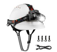 Mustbau Hard Hat with Head Torch Safety Helmet with Sensor LED Headlight,Adjustable Vented Hardhats and Rechargeable Headlamp Set EN397 for Construction Worker-White
