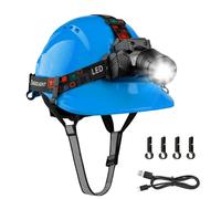 Mustbau Hard Hat with Head Torch Safety Helmet with Sensor LED Headlight,Adjustable Vented Hardhats and Rechargeable Headlamp Set EN397 for Construction Worker-Blue