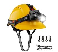 Mustbau Hard Hat with Head Torch Safety Helmet with Sensor LED Headlight,Adjustable Vented Hardhats and Rechargeable Headlamp Set EN397 for Construction Worker-Yellow