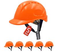 MUSTBAU Hard Hats Construction Safety Helmet Wheel Ratchet Adjust Hard Hat 52-66 cm for Scaffolding, Construction and Tradesmen EN 397 (Orange, 5PCS)